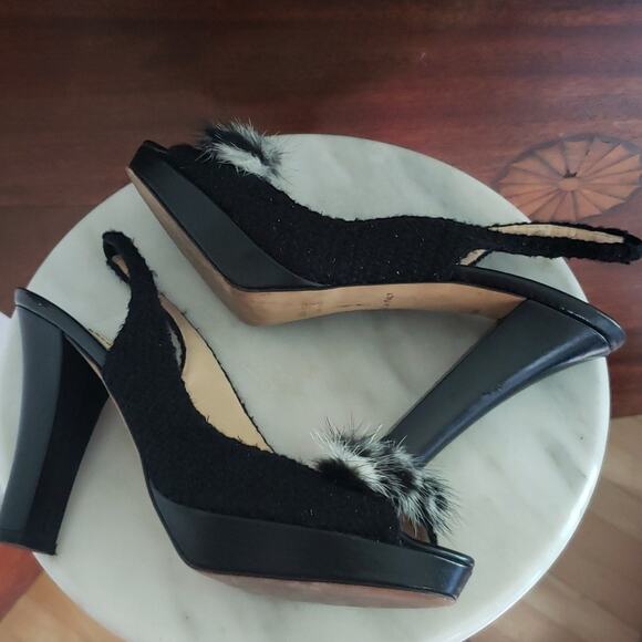 Kate Spade Women's Boucle Sparkle Tweed Mink Bow Open Toe Sling Back Heels 9B - Picture 6 of 10